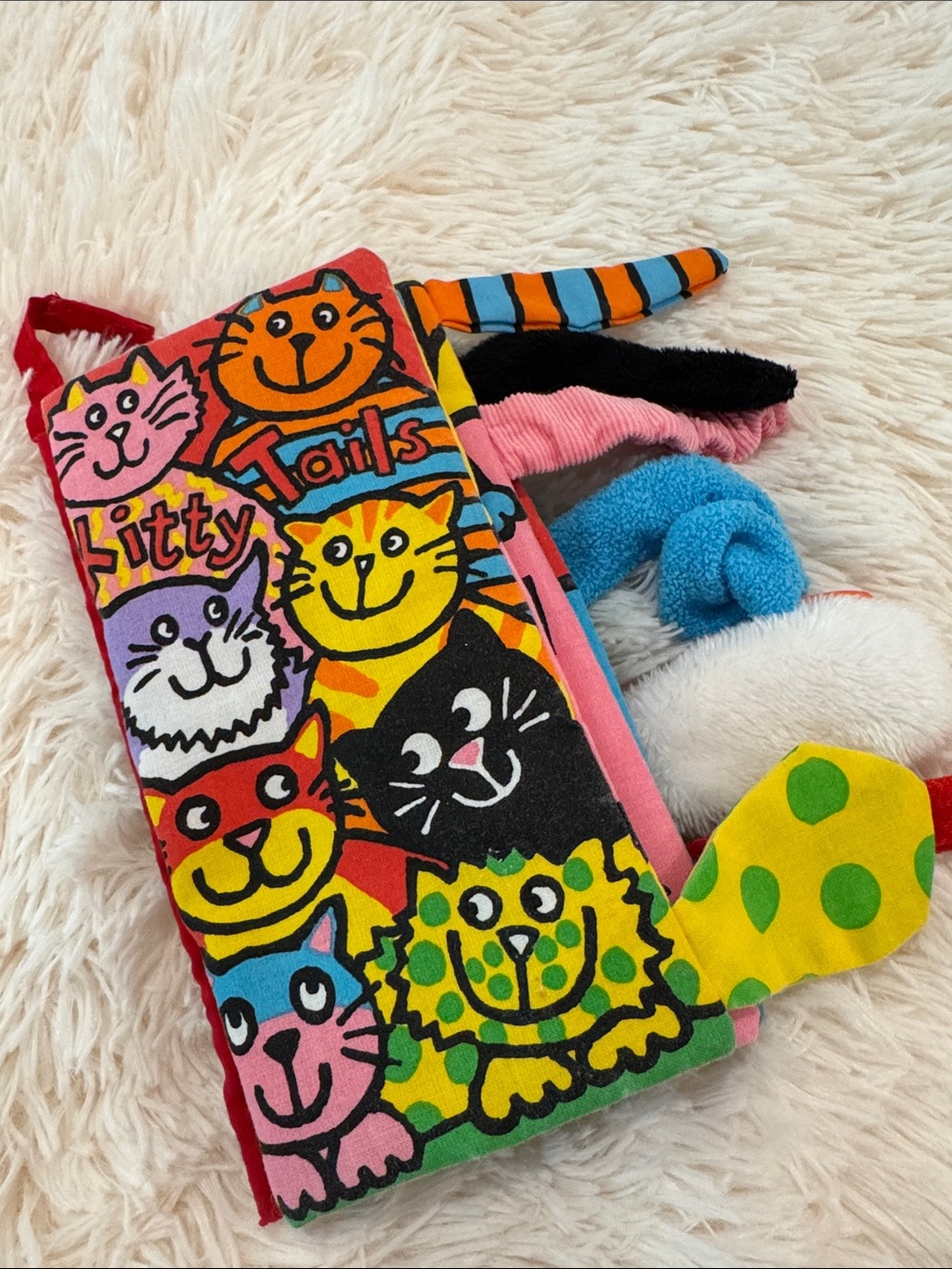 Jellycat Colorful Cat Print Baby Activity Book - Red Trim